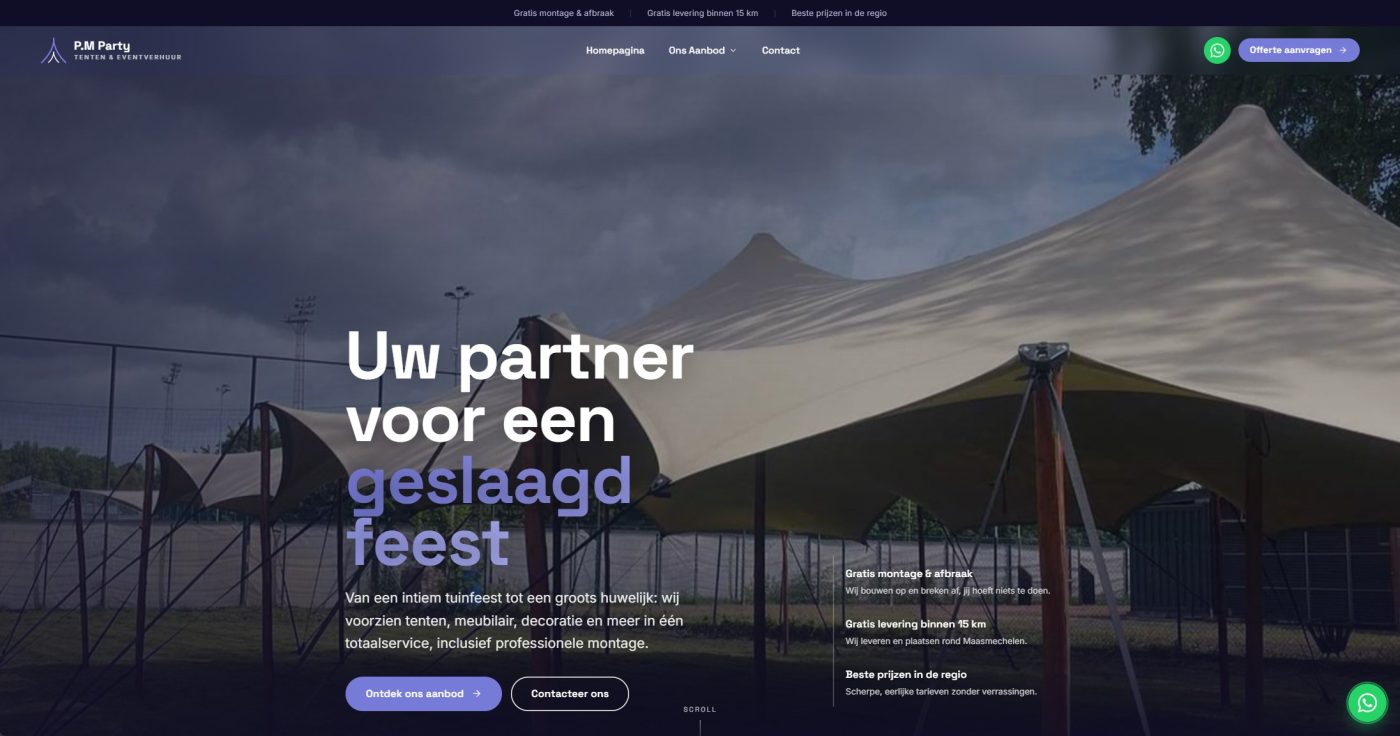 Website van tenten- en eventverhuur P.M Party